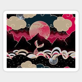 Pink Landscape Midnight Mermaid Aesthetic Sticker